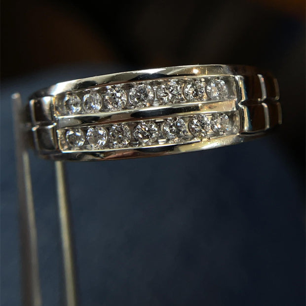 Solid White Gold Two Row Crown Natural Diamond Ring