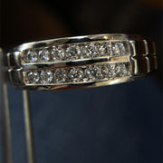 Solid White Gold Two Row Crown Natural Diamond Ring