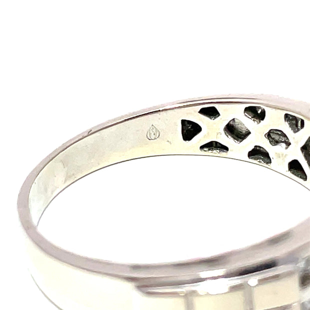 Solid White Gold Two Row Crown Natural Diamond Ring