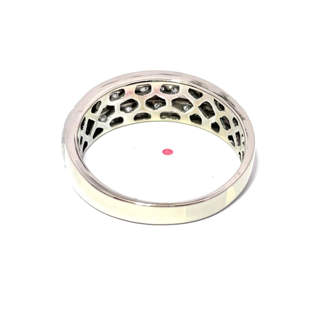 Solid White Gold Two Row Crown Natural Diamond Ring