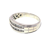 Solid White Gold Two Row Crown Natural Diamond Ring