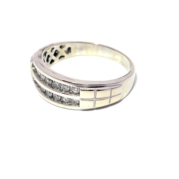 Solid White Gold Two Row Crown Natural Diamond Ring