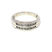 Solid White Gold Two Row Crown Natural Diamond Ring