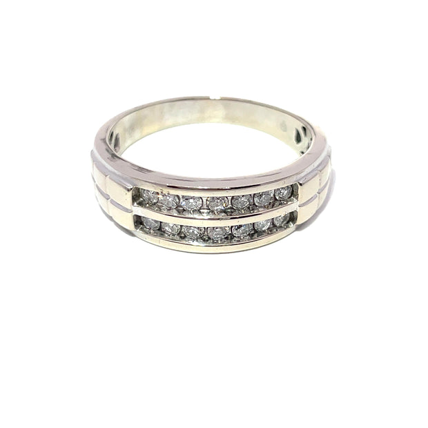 Solid White Gold Two Row Crown Natural Diamond Ring