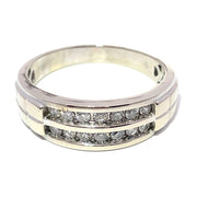 Solid White Gold Two Row Crown Natural Diamond Ring