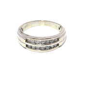 Solid White Gold Two Row Crown Natural Diamond Ring