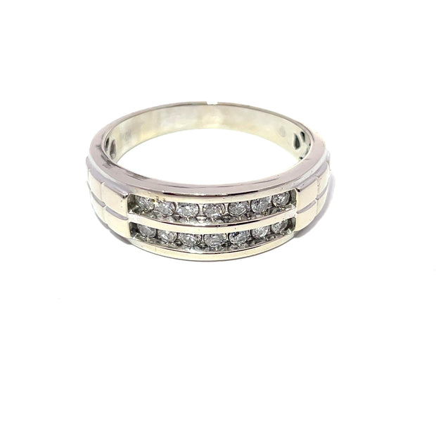 Solid White Gold Two Row Crown Natural Diamond Ring