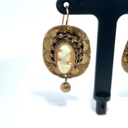 14k Yellow Gold Ladies Cameo Antique Earrings