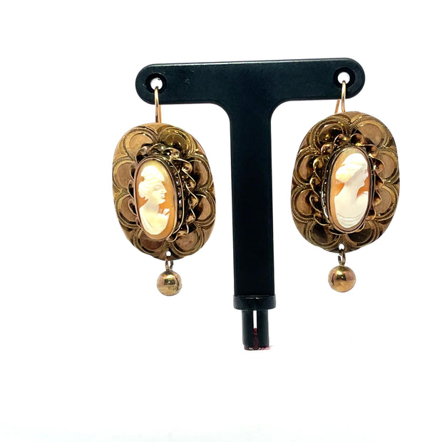 14k Yellow Gold Ladies Cameo Antique Earrings