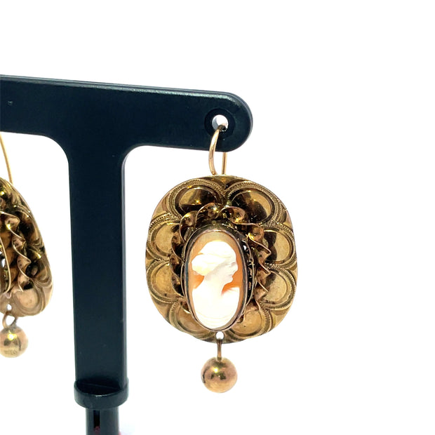 14k Yellow Gold Ladies Cameo Antique Earrings