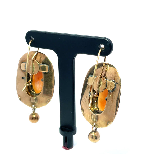 14k Yellow Gold Ladies Cameo Antique Earrings