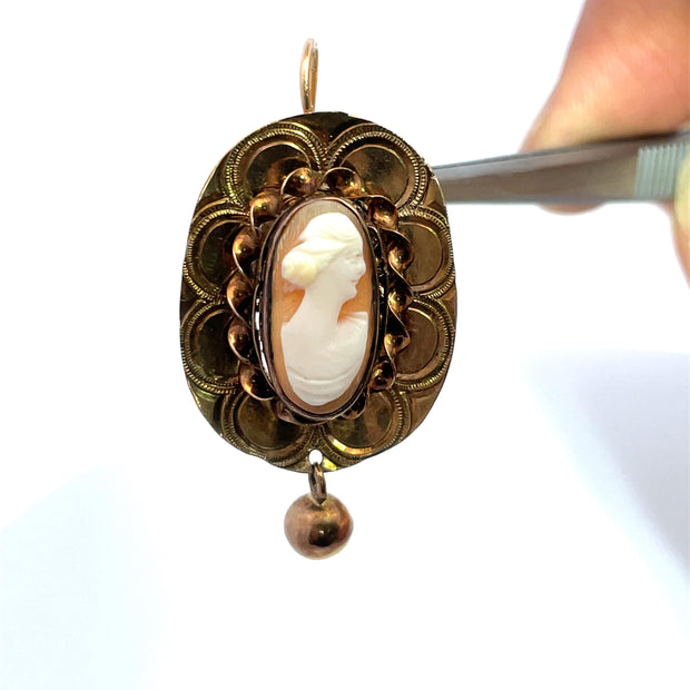 14k Yellow Gold Ladies Cameo Antique Earrings