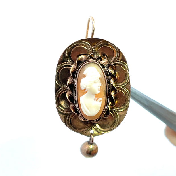 14k Yellow Gold Ladies Cameo Antique Earrings
