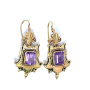 14K Yellow Gold Amethyst stone Antique Dangle Earrings