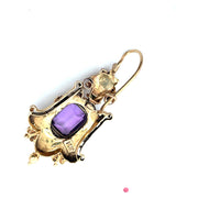 14K Yellow Gold Amethyst stone Antique Dangle Earrings