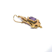 14K Yellow Gold Amethyst stone Antique Dangle Earrings