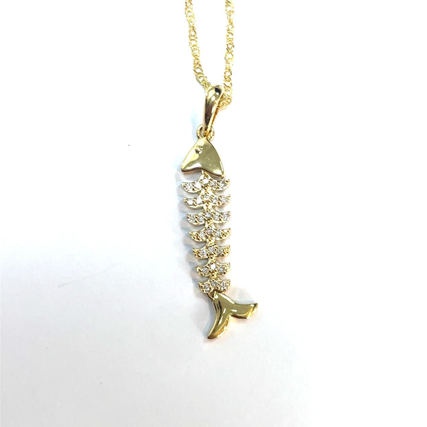 18k/14k Yellow Gold Diamond Inlaid Fishbone pendant