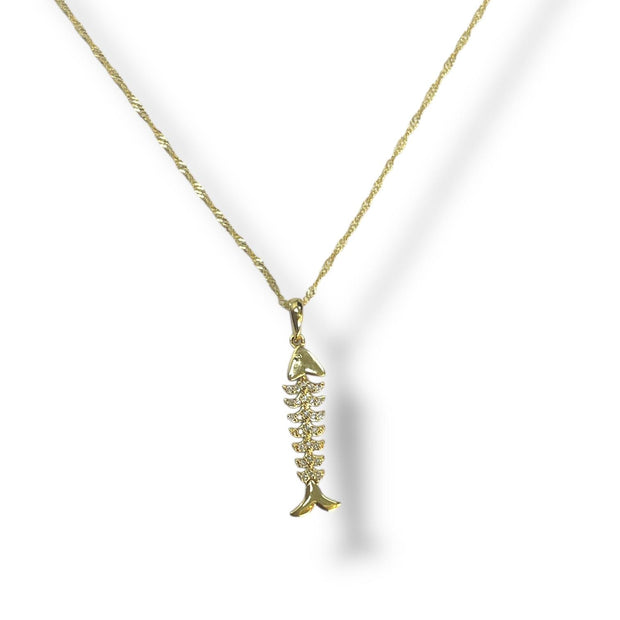 18k/14k Yellow Gold Diamond Inlaid Fishbone pendant