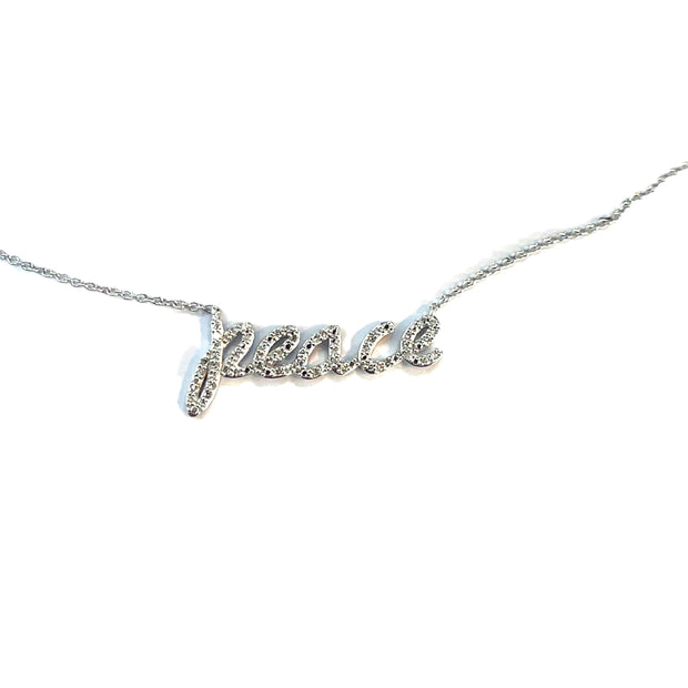 Solid White Gold Diamond Studded Peace Necklace