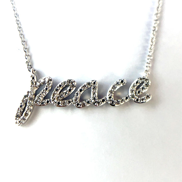 Solid White Gold Diamond Studded Peace Necklace