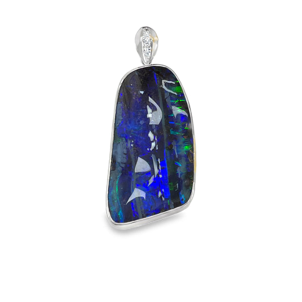 Platinum large Boulder Opal & Diamond Heavy Pendant