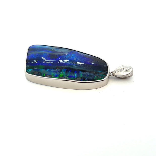 Platinum large Boulder Opal & Diamond Heavy Pendant