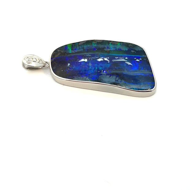 Platinum large Boulder Opal & Diamond Heavy Pendant