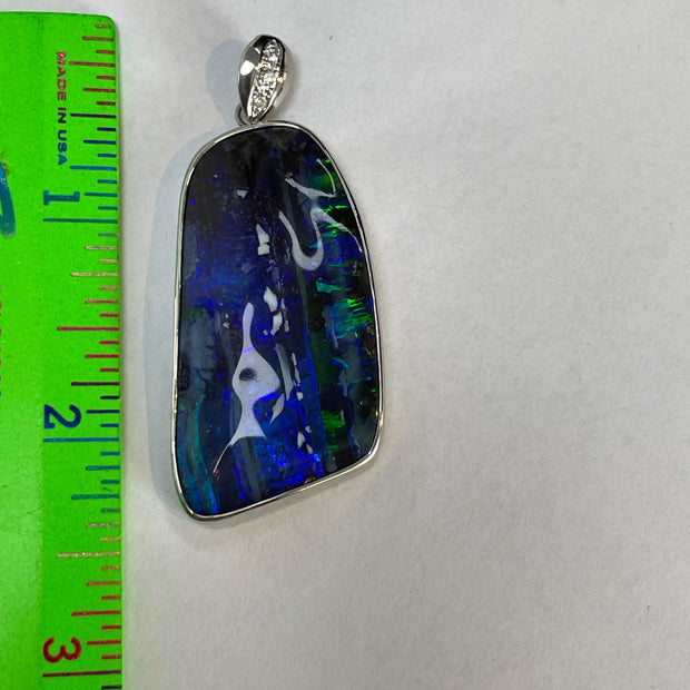 Platinum large Boulder Opal & Diamond Heavy Pendant