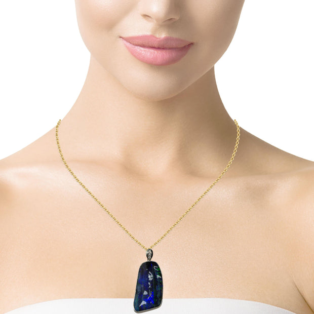 Platinum large Boulder Opal & Diamond Heavy Pendant
