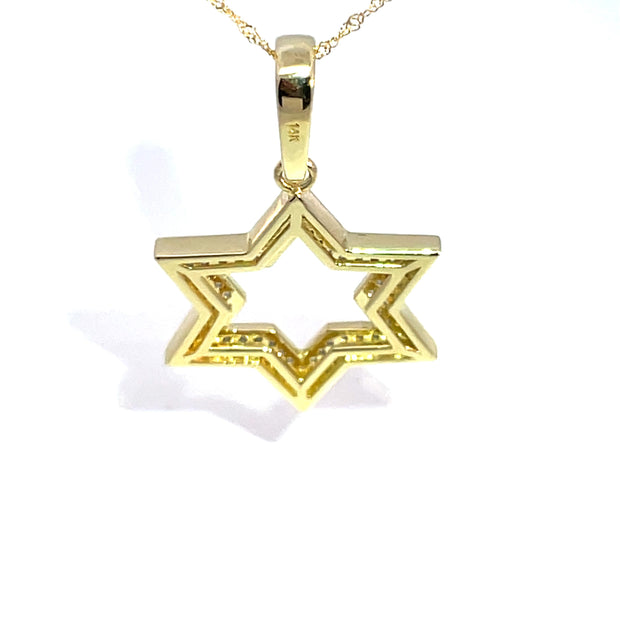 14k Yellow Gold Star of David Diamond Pendant Necklace
