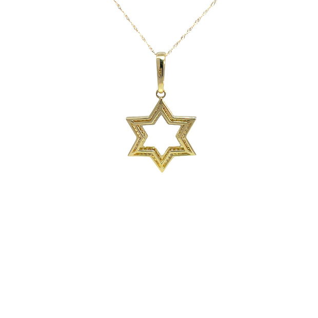 14k Yellow Gold Star of David Diamond Pendant Necklace