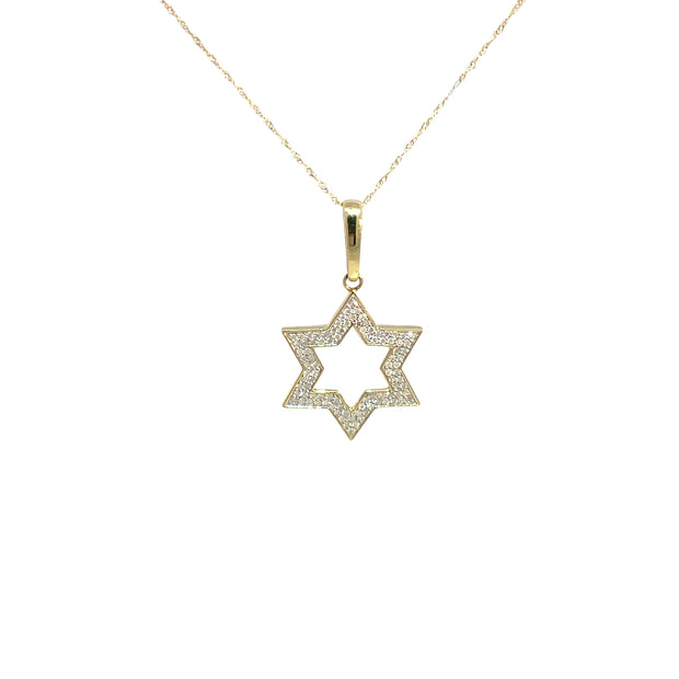 14k Yellow Gold Star of David Diamond Pendant Necklace