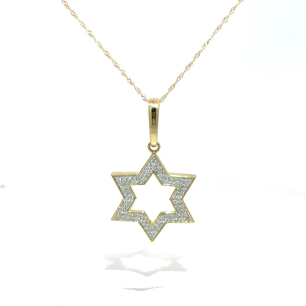 14k Yellow Gold Star of David Diamond Pendant Necklace