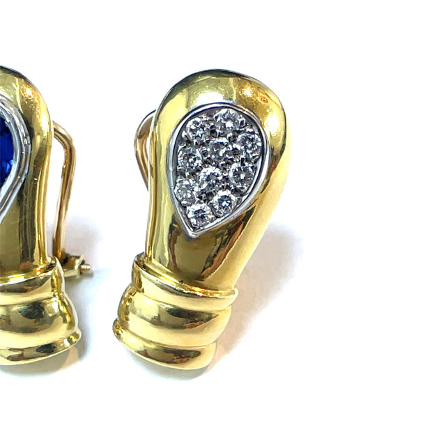 18k Yellow Gold Pablo Diamond & Sapphire Earrings