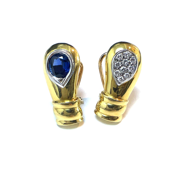 18k Yellow Gold Pablo Diamond & Sapphire Earrings