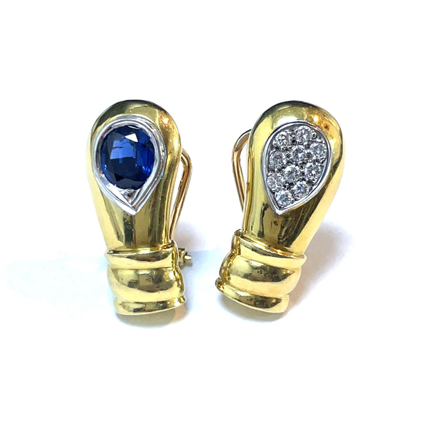 18k Yellow Gold Pablo Diamond & Sapphire Earrings