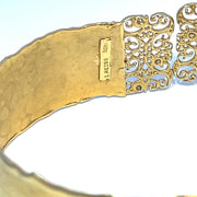 Vintage Solid Yellow Gold Diamond hammered finish Filigree Cuff Bracelet