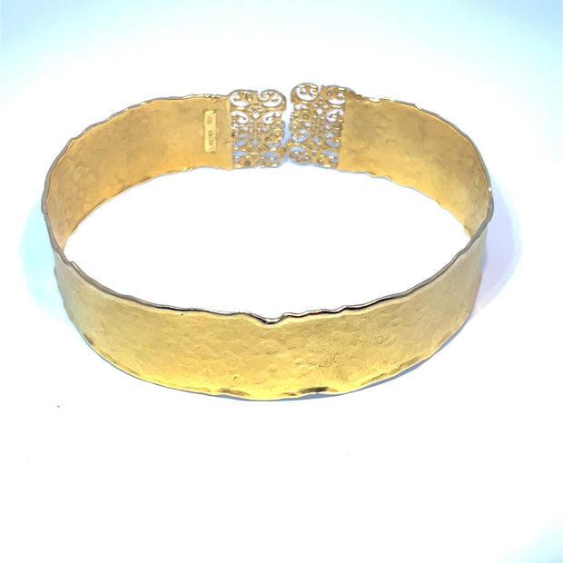 Vintage Solid Yellow Gold Diamond hammered finish Filigree Cuff Bracelet