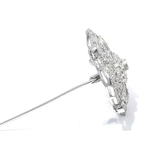14k White Gold 1.77ct Diamond Studded Filigree Brooch
