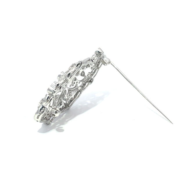 14k White Gold 1.77ct Diamond Studded Filigree Brooch
