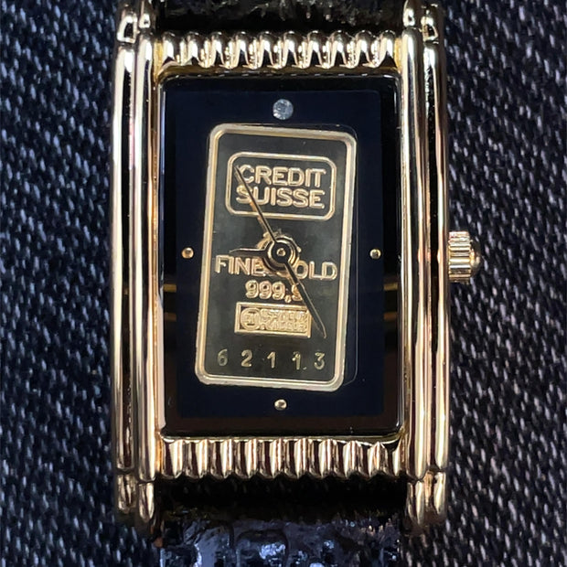 Swiss 999.9 Gold Ingot Watch with Genuine Leather Belt