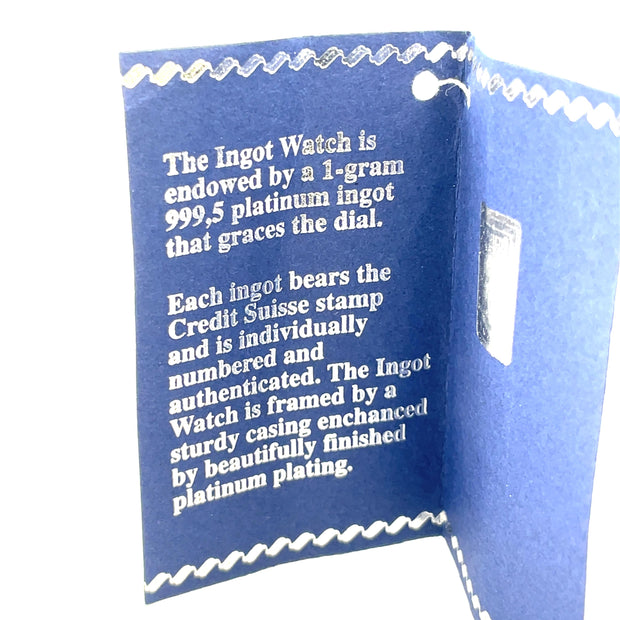 Swiss Credit Suisse 1g 999.5 Purity Platinum Ingot Classic Watch