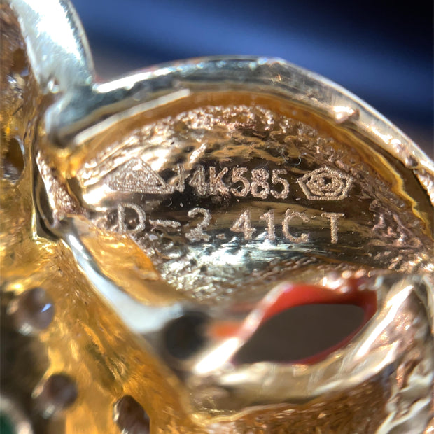 Exquisite Parrot Brooch inlaid with Diamond & Sapphire In 14k Gold