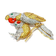 Exquisite Parrot Brooch inlaid with Diamond & Sapphire In 14k Gold