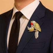 Exquisite Parrot Brooch inlaid with Diamond & Sapphire In 14k Gold