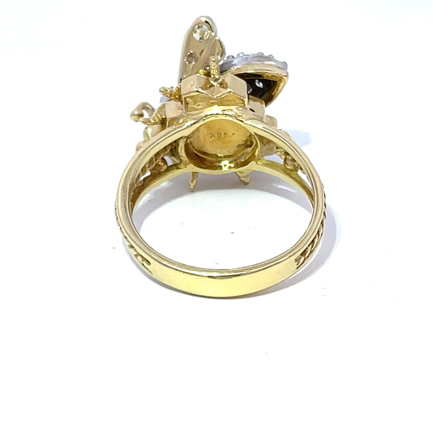 Exquisite Diamond-Set Bee Cocktail Ring in 18k Yellow Gold