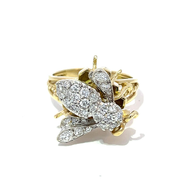 Exquisite Diamond-Set Bee Cocktail Ring in 18k Yellow Gold