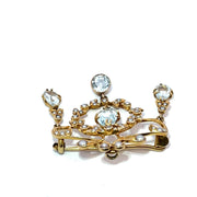 Antique 18k Yellow Gold Seed pearl and Aqua studded Brooch