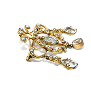 Antique 18k Yellow Gold Seed pearl and Aqua studded Brooch