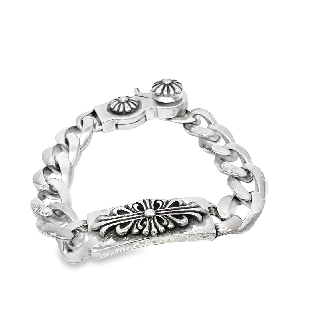 Chrome Hearts S925 Cuban Chain Cross Bracelet with Lobster Clasp